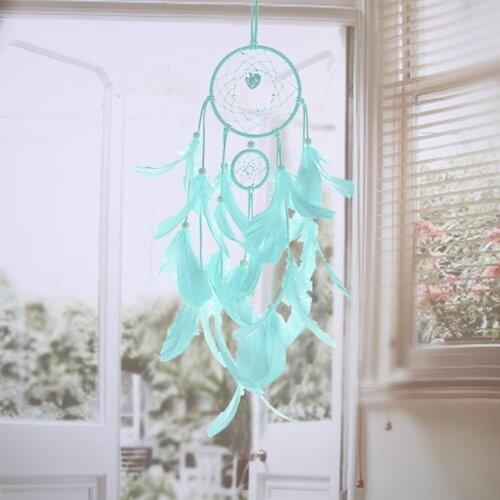Handmade Silver Bead Dream Catcher Wind Chimes Indian Style Feather Pendant Creative Car Hanging Decoration
