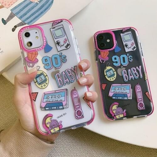 90s Harajuku Label Case for iPhone 11 Pro Max 7 8 Plus XS XR X 12 Pro Max Clear Cute Baby Girls Silicone SE 2020 Cover Cases