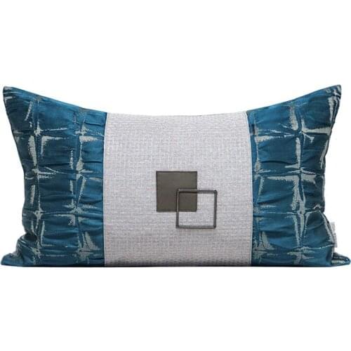 Dark Blue Printed Cushion Cover Simple Waist Pillows For Sofa Car Patchwork Jacquard Cushions Home Decor
