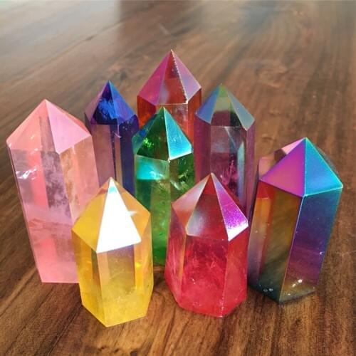 Titanium Rainbow Aura wand points natural stones and crystals polished quartz minerals home decoration for gifts