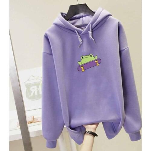 Womens Cute Kawaii Clothes Frog Hoodie Long Sleeve Hoodie Printed Sweatshirt Unisex Clothing Winter Autumn Pullover Sweatshirt