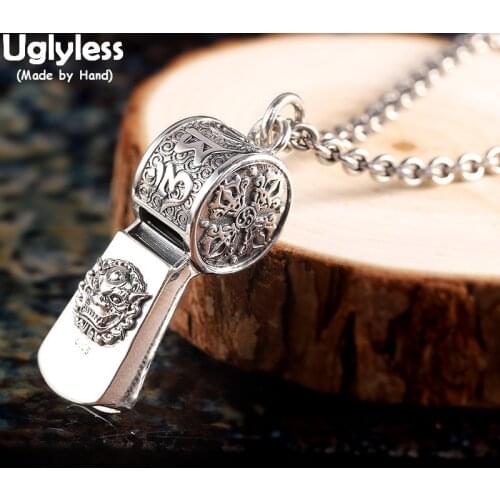 Uglyless Can Blow Whistle Pendants for Men Buddhistic Mantra Necklace NO Chain Thai Silver 925 Silver Punk Fashion Jewelry Vajra