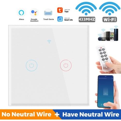 NEW wifi tuya smart switch with 433mhz rf function 1/2/3/4 key touch switch support alexa google smart life app remote control