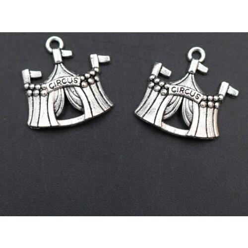 WKOUD 10pcs Silver Color Circus Tent Charm Hip Hop Necklace Bracelet DIY Metal Jewelry Alloy Pendant 22*21mm A626