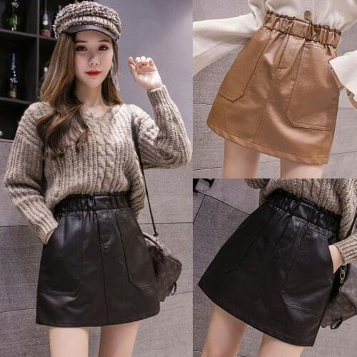 Womens clothing , autumn and winter faux leather short skirt black skirt