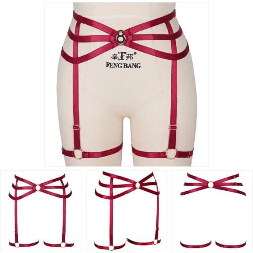 Womens Belt Punk Goth Stockings Garter Cage Strappy Thigh Sexy Suspender Elastic Bandage Body Harness Waist Lingerie Sword Belt