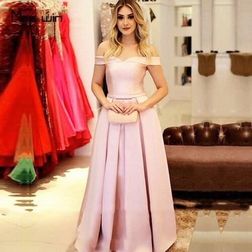 Mrs win Evening Dress Pink Boat Neck Satin Evening Dresses Plus Size Boat Neck Formal Gowns Long A-line robe de soiree HR413