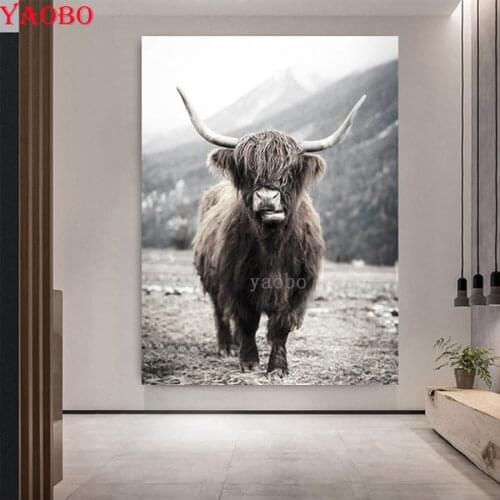 Full Drill squaer Diamond Painting Highland Cattle Diamond Embroidery Cross Stitch Animal Diamond Mosaic kids Home Decor Gifts