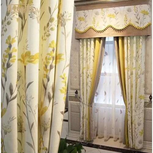 American Pastoral Flower Printed Blackout Curtain for Living Room and Bedroom Customized Size Left and Right Biparting Open