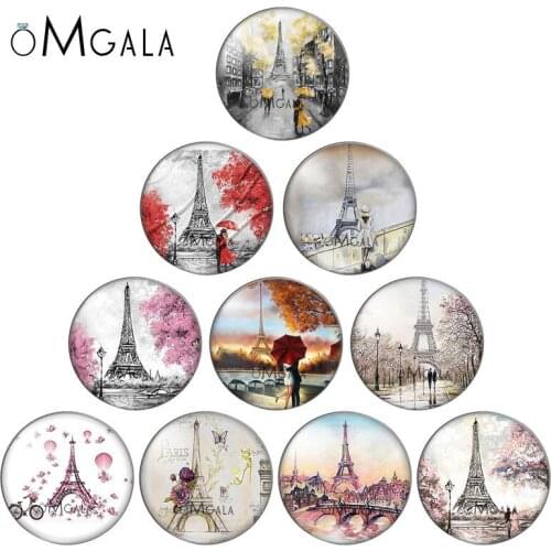 Art Tour Romantic Eiffel Tower lovers 12mm/14mm/16mm/18mm/25mm Round photo glass cabochon demo flat back Making findings