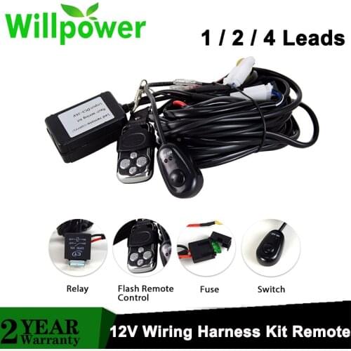 Car 1 2 4 Leads LED Work Light Bar 12V Strobe Remote Controller Wiring Harness Kit 4x4 Truck Lightbar Flash Switch Wire Kit