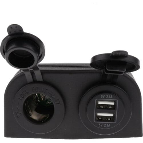 Car Motorcycle Marine 12V Plug Power Outlet Dual USB Charger Socket +wires