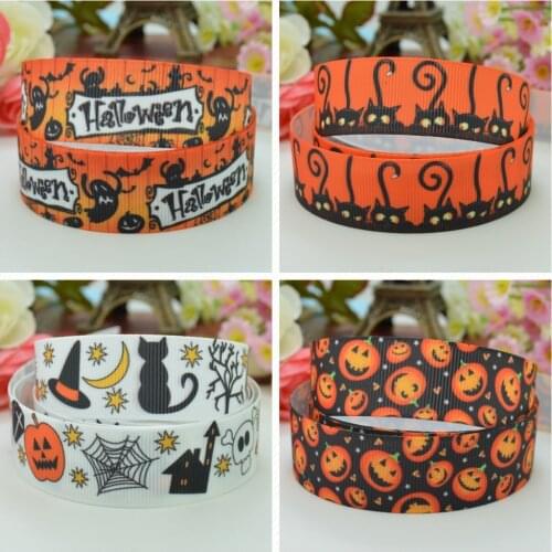 10 Yards 22mm 7/8" Halloween pumpkin Printed grosgrain ribbon hair bow Headwear DIY hair accessories retail