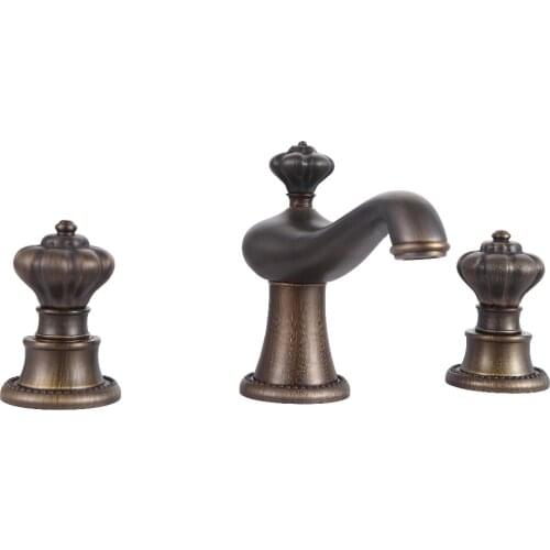 Free ship 3 Holes widespread 8" Crown Handles Bathroom lavatory Sink Faucet mixer tap deck mounted