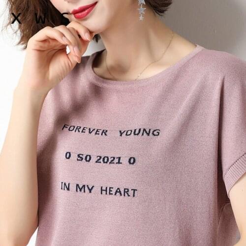 Shiny Lurex knitted sweater women knit tops sweater summer letter print thin tricot Jupe Femme plus size Korean basic tops