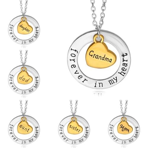Family Gold Heart Dad Mom Grandma Aunt Sister Daughter Forever In My Heart Pendant Necklace For Women Men Jewelry Collier Choker
