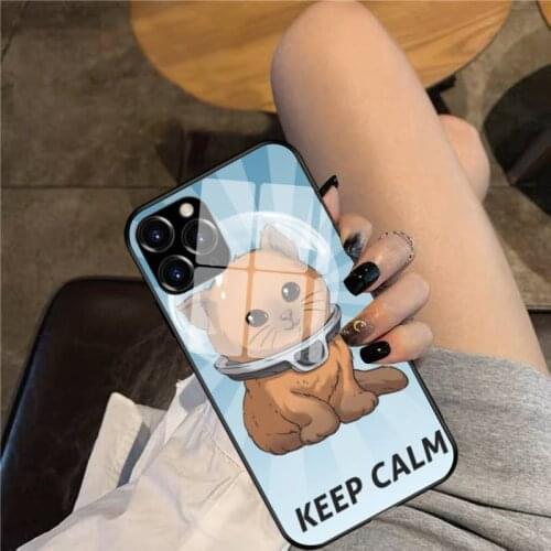 Keep Calm Kitty Phone Case Glass Phone Case For iphone 12 11 Pro Max XS XR X 8 7 Plus SE2 Case