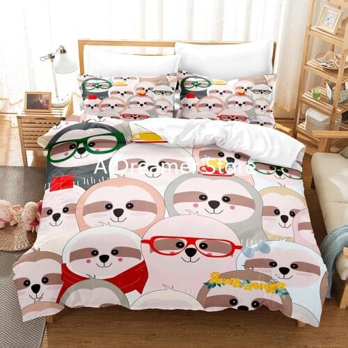 Children Baby Cartoon Sloth Bedding Set 3D Cartoon Printing Luxury Duvet Cover Kids Bed Linens Single Double Queen King Size