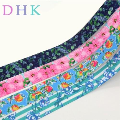 DHK 7/8''10yards flowers tree fruit Printed Grosgrain Ribbon Accessory hairbow headwear decoration Wholesale DIY OEM 22mm B1805