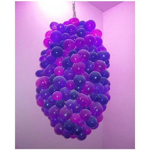 Grape Design Elegant Purple Art Glass Bubble Hand Blown Glass LED Chandelier Lighting