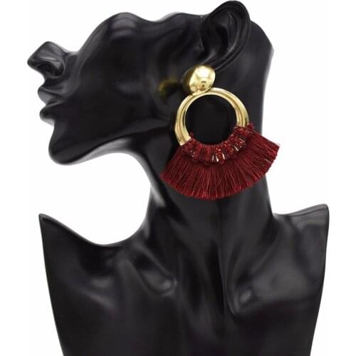 European Ethnic Gold Metal Long Tassel Earrings Women Boho Cotton Fringe Drop Women Statement Party Cocktail Jewelry Bijoux