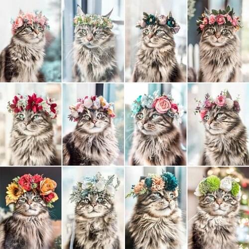 HUACAN Full Drill Square Diamond Painting Cat Picture Of Rhinestone Diamond Embroidery Animal Needlework Home Decoration