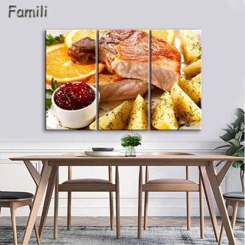3 Piece Yellow Orange Wall Art Painting Potato And With Fruit And Juice Picture Print On Canvas Food 4 The Picture