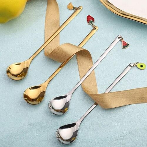 Creative Fruit Pendant Coffee Spoons Teaspoon Mixing Stirring Dessert Ice Cream Spoon Table Decor Party Gift Kitchen Tool