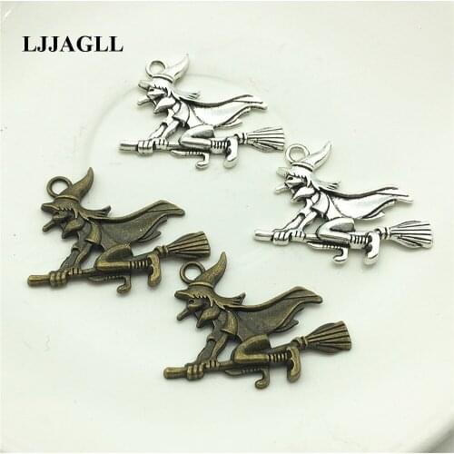 LJJAGLL (10pcs/lot) Zinc Alloy 37*32mm 2 Colors witch Pendant Hag Witch Charms Kids Tools Diy Jewelry Making ARW003