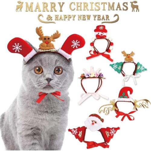 Cute Pet Christmas Decoration for Cat Dog Headwear Headdress Prop Cosplay Santa Snowman Crown Small Cat Dog Costume Accessories