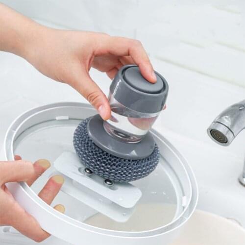 Multifunctional Pressing Cleaning Brush Built-in Liquid Storage Tank Kitchen Dishwashing Pot Brush Kitchen Cleaning Tool