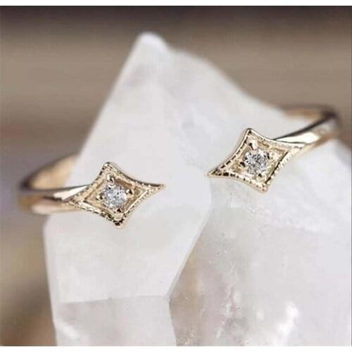 Trendy Rhombus Crystal Zircon Opening Rings For Women Engagement Wedding Party Jewelry Female Adjustable Accessories