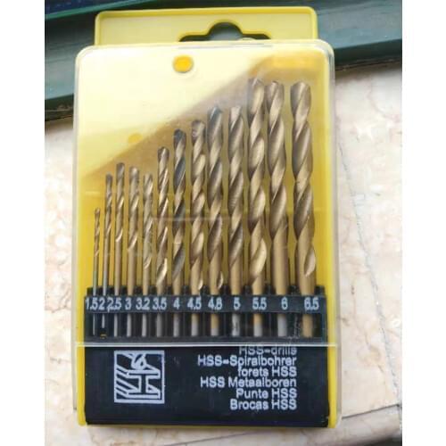 Hige quality 13pcs Round Shank HSS Coated Titanium Drill Bit Set 1.5-6.5mm Quick Change Drill Bit high quality tools parts