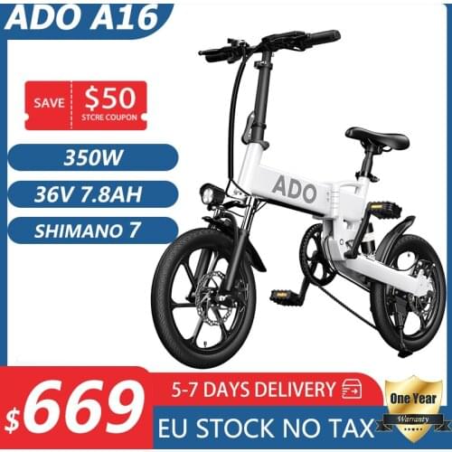 [NEW] [EU UK Stock] ADO A16 Foldable Electric Bicycle 16'' Tire E bike 350W DC Motor Ebike 35km/h 80KM Range Removable Battery