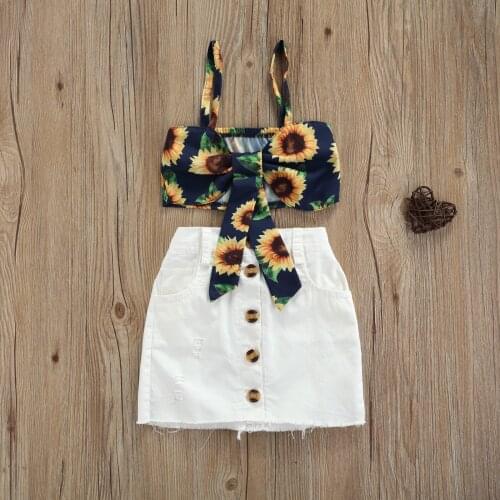 Baby Girls Clothes Sunflower Camisole + Skirt Bandage Button Decoration Cute Navel Summer Clothing Childrens Sets