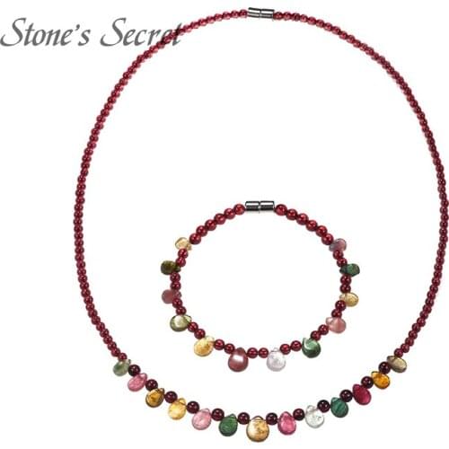 Genuine Tourmaline Necklace and Bracelets Jewelry Sets Bohemia Style Wedding Jewelry for