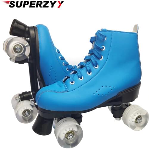 Artificial Leather Roller Skates Shoes Double Line Women Men Adult Skate Shoes Patines With White PU 4 Wheels Patins