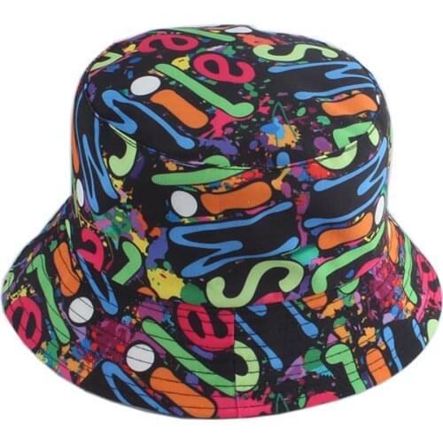 Rainbow Letter Pattern Bucket Hats For Women Men Outdoor Reversible Fishing Fisherman Hat Harajuku Hip Hop Cap Gorros