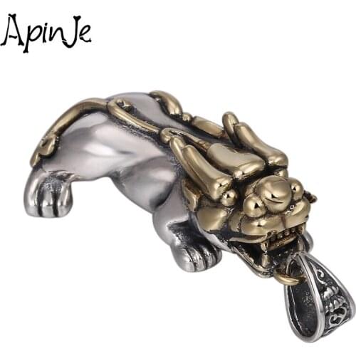 Apinje Thai Silver S925 Sterling Silver Pendant Men Pixiu Brass Punk Necklace Pendant Gothic Jewelry