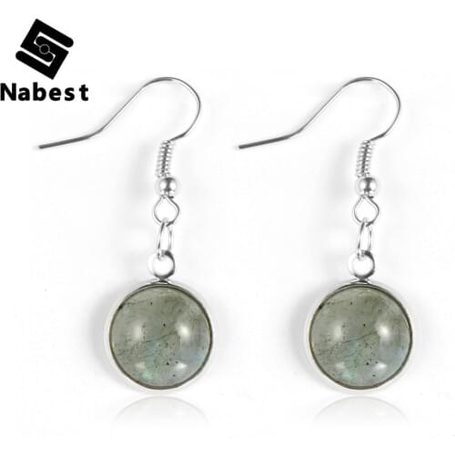 Women Natural Round Gem Stone Labradorite Tiger Eye Opal Dangling Earrings Amethysts Hanging Earring Hoop Fashion Simple Jewelry