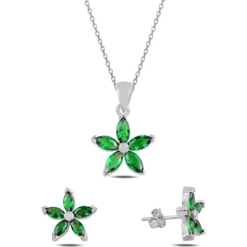 Silverlina Silver Flower Shuttle Zircon Cubic Zirconia Set