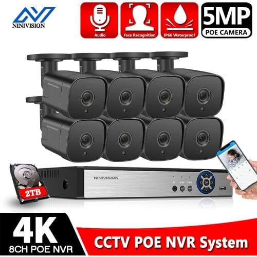 4C H.265 8CH 5MP POE Security Camera System Kit 4PCS 5MP HD IP Camera Outdoor Waterproof CCTV Video Surveillance NVR Set 2TB