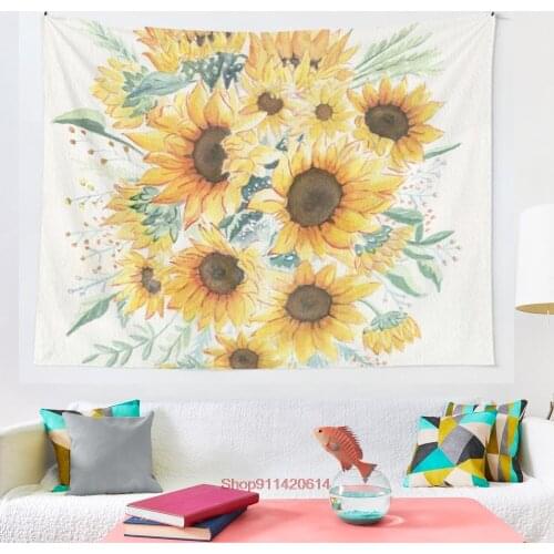 Loose Watercolor Sunflowers tapestry Wall Hanging Beach Towel Throw Blanket Picnic Yoga Mat Tapestries Home Decoration