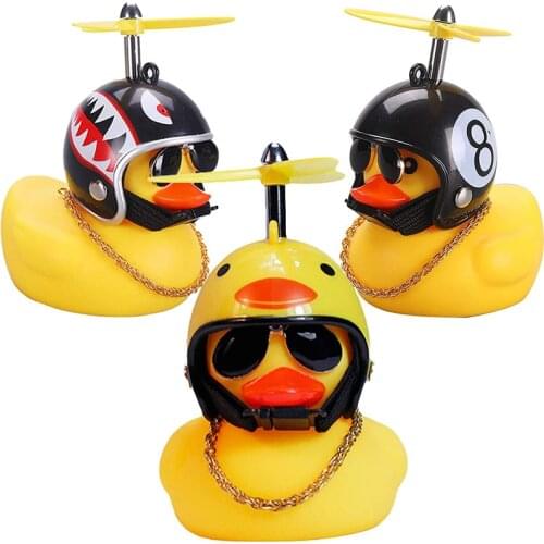 1pc Cute Rubber Duck Toys Car Ornaments Yellow Duck With Propeller Helmet Car Dashboard Decor Cool Glasses Duck For Adults Kids