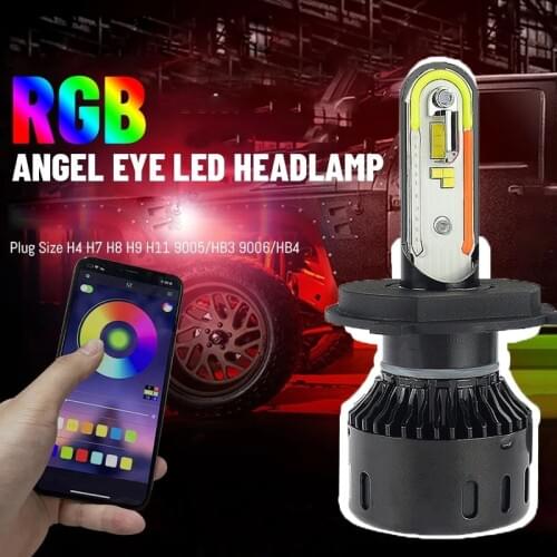 Two Creative RGB Car Led Headlights With Angel Eyes Mobile Phone APP Remote Control Headlights Fog Lights Headlights Universal