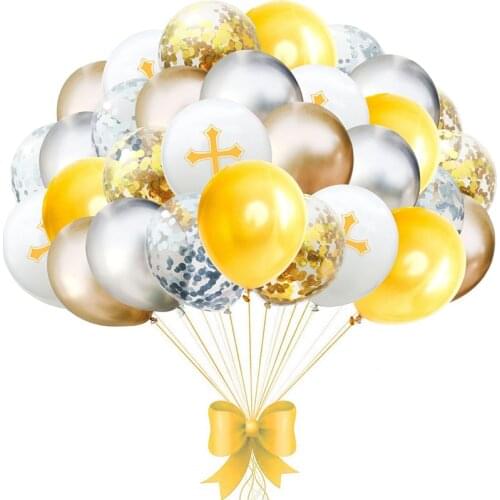 30pcs Easter cross latex balloon metal blue confetti gold silver balloon set for Christian holiday party celebration decoration