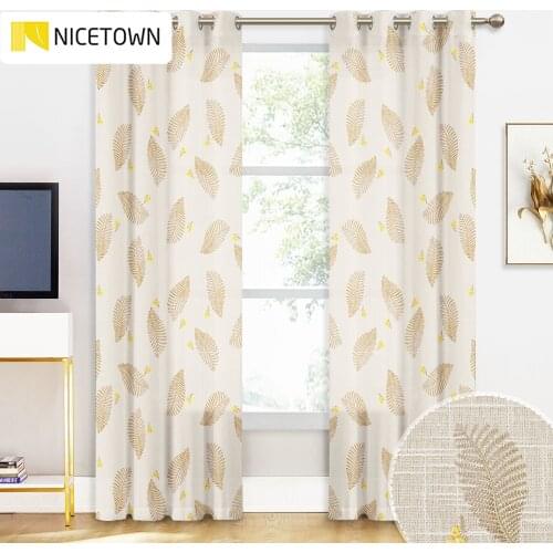 NICETOWN Leaves Curtains Printed Linen Sheer Curtain Panels for Living Room Farmhouse Cottage Ferns Flowers Pattern Voile Drapes