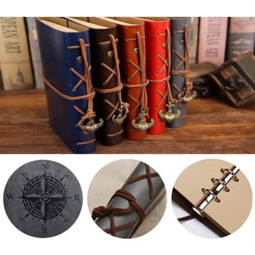 150 page Retro Spiral Leather Notebook Diary Vintage Pirate Anchors PU Leather Notebook Refillable Diary Notepad Red Gray Brown