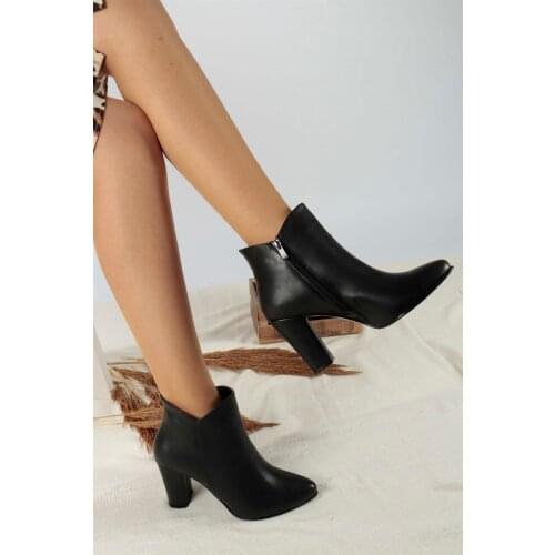 Barnes Black PU Leather Women Boots New Fashion High Quality Platform Pump Winter Spring Shoe Ankle Square Heel Женские сап