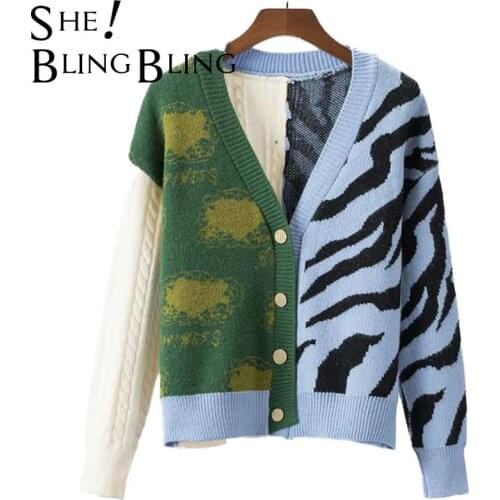 SheBlingBling Za Woman 2021 Fashion Striped Cardigan V-neck Color Contrast Crop Sweater Autumn Traf Long Sleeve Cardiagns Pull